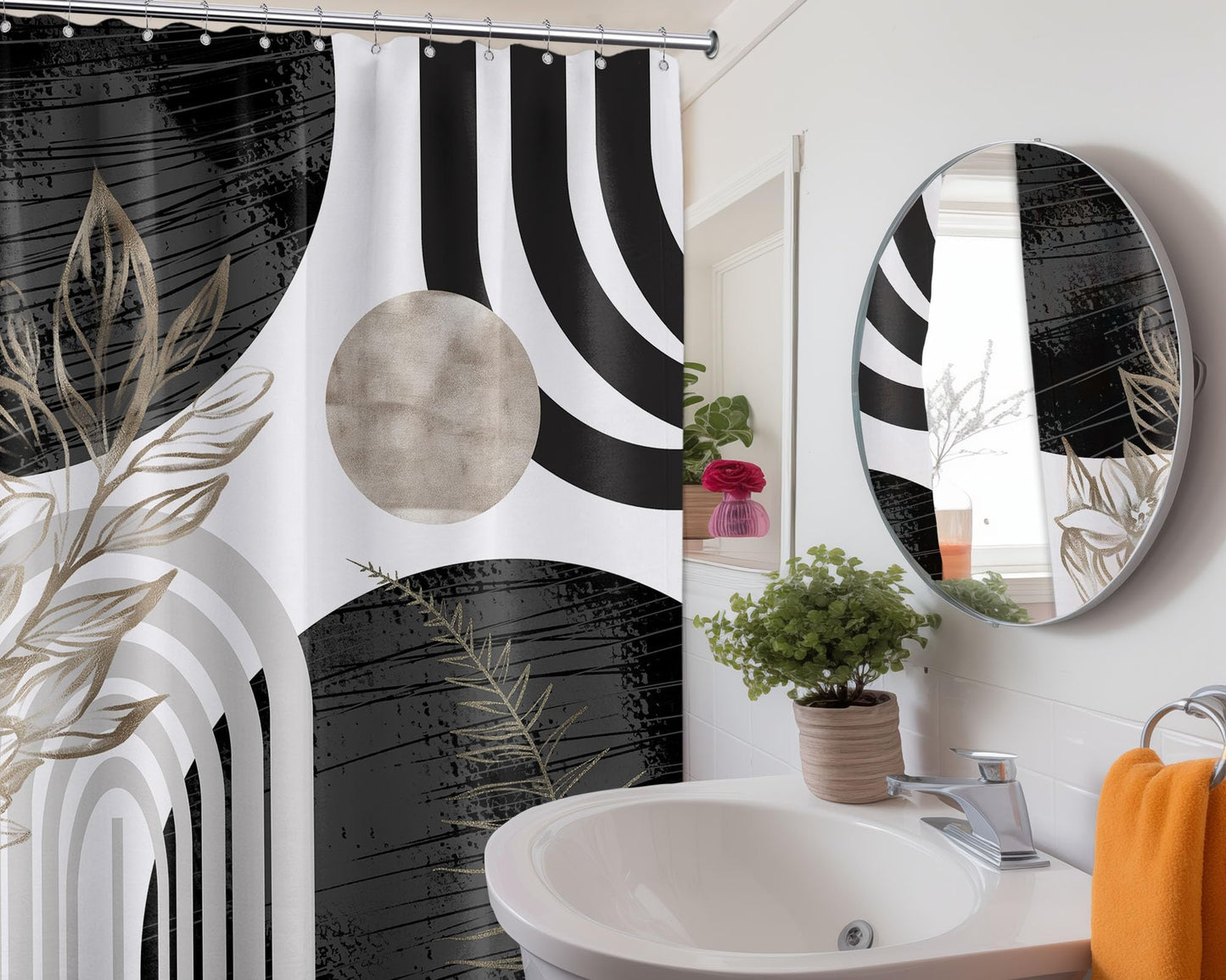 LanZanthic Black and White Shower Curtains for Bathroom Grey Boho Gray Modern Cool Mens Wet Room Shower Curtain with hooks, Mould Proof Resistant