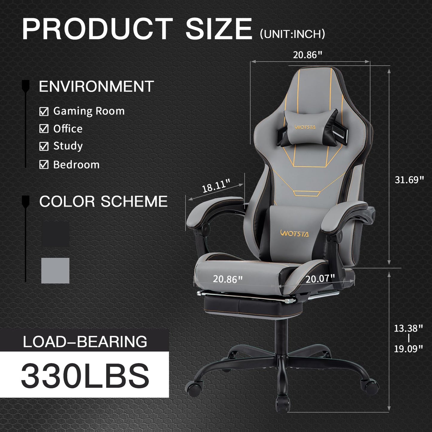 Gaming Chair, Ergonomic Gaming Chair, Computer Chair with Headrest and Lumbar, Racing Computer Chairs, Height Adjustable Rotating PC Chairs