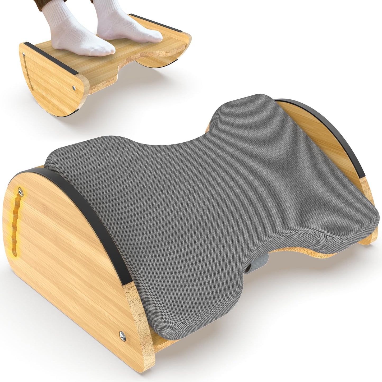 3-in-1 Under Desk Foot Rest, Adjustable Ergonomic Footrest for Office & Home, Bamboo Foot Stool with 6 Heights,Rocking & Cushion Modes