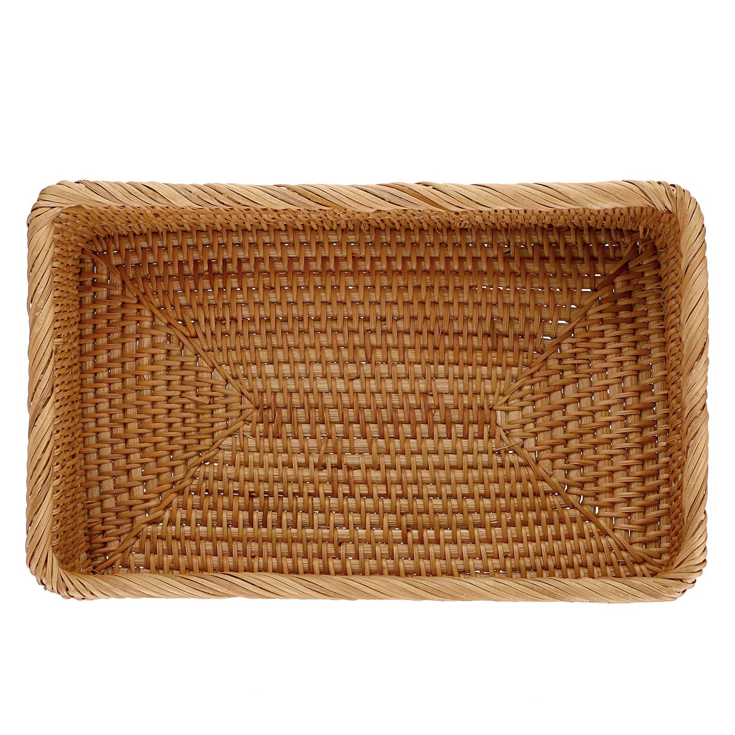 IGNPION Rectangle Rattan Woven Fruit Basket Wicker Food Tray Storage Holder Home Bathroom Kitchen Storage Basket