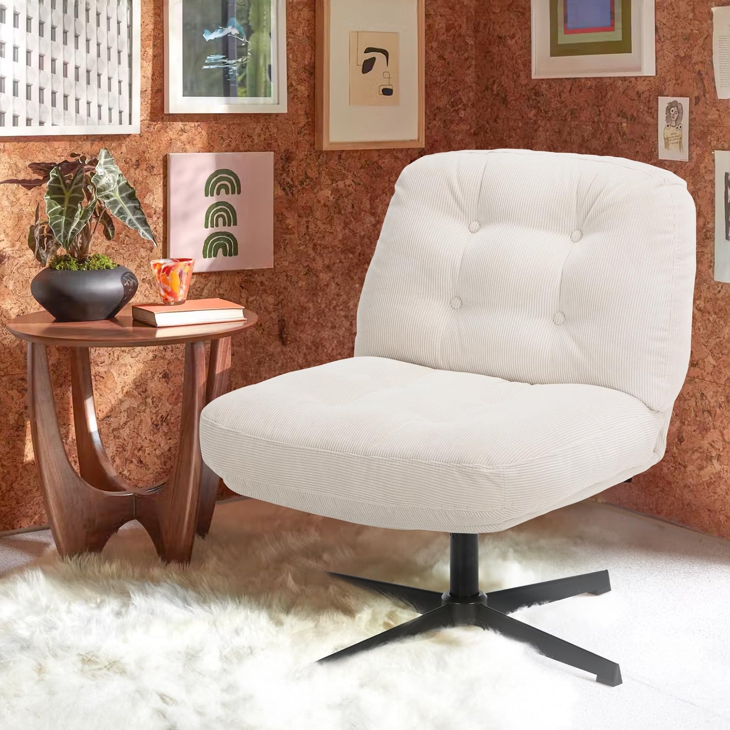 COLAMY Corduroy Swivel Accent Chair, 360° Rotating Lounge Chair with Upholstered Thick Cushion Seat, Modern Occasional Chair for Living Room, Bedroom