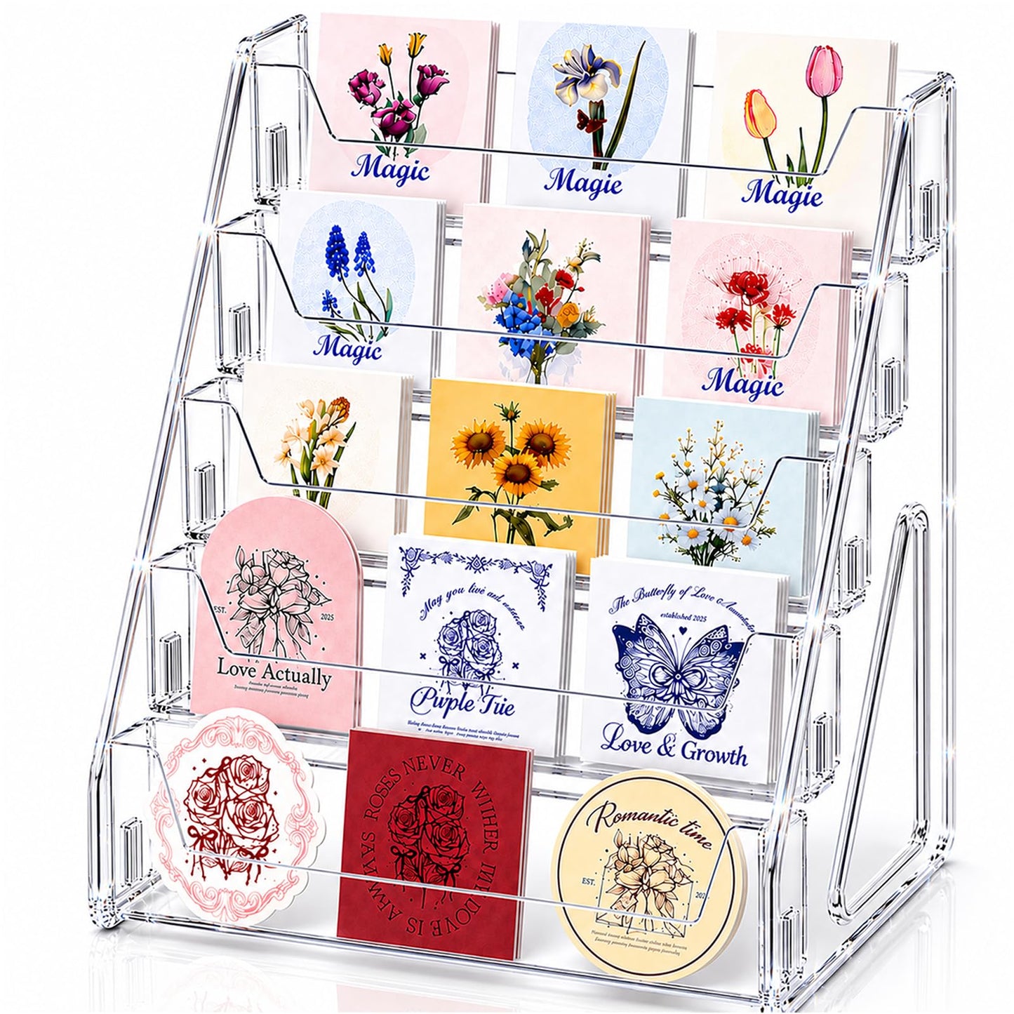 Acrylic 5-Tier Greeting Card Display Stand for Sports & Trading Cards