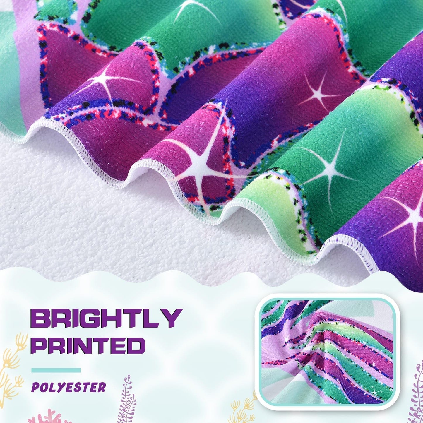 WERNNSAI Mermaid Microfibre Beach Towel for Kids, 76 x 150cm Bath Towel