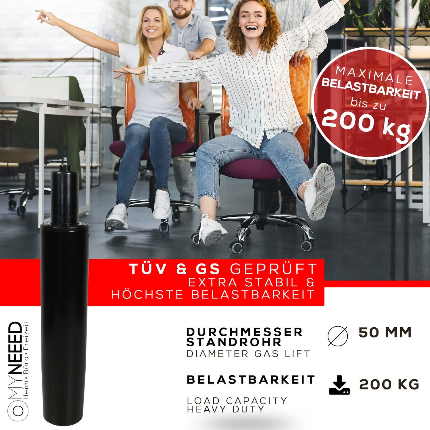 MYNEEED Office Chair Gas Spring,Gas Lift Maximum Load 200 kg,Gas Pressure Damper for Swivel Chair, Executive Chair, Stool, Desk Chair