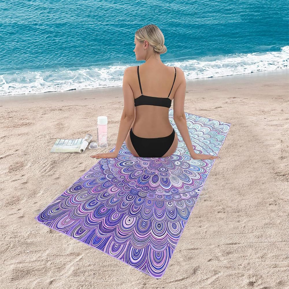 JAODFK Microfibre Beach Towel 71"X32" Quick Dry 2 Pcs Lightweight Sand Free Extra Large Thin Mandela Towels Travel Essentials For Adults Womens Swim
