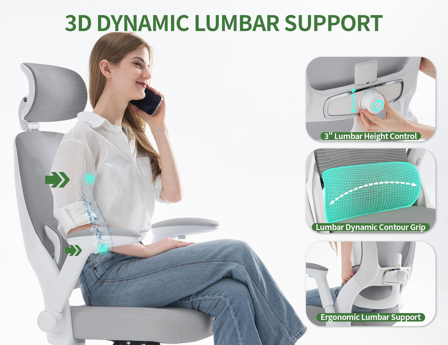 TRALT Ergonomic Office Chair - Home Office Desk Chairs - 400 LBS Mesh High-Back Computer Desk Chairs Comfy with Adjustable Lumbar Support Gaming