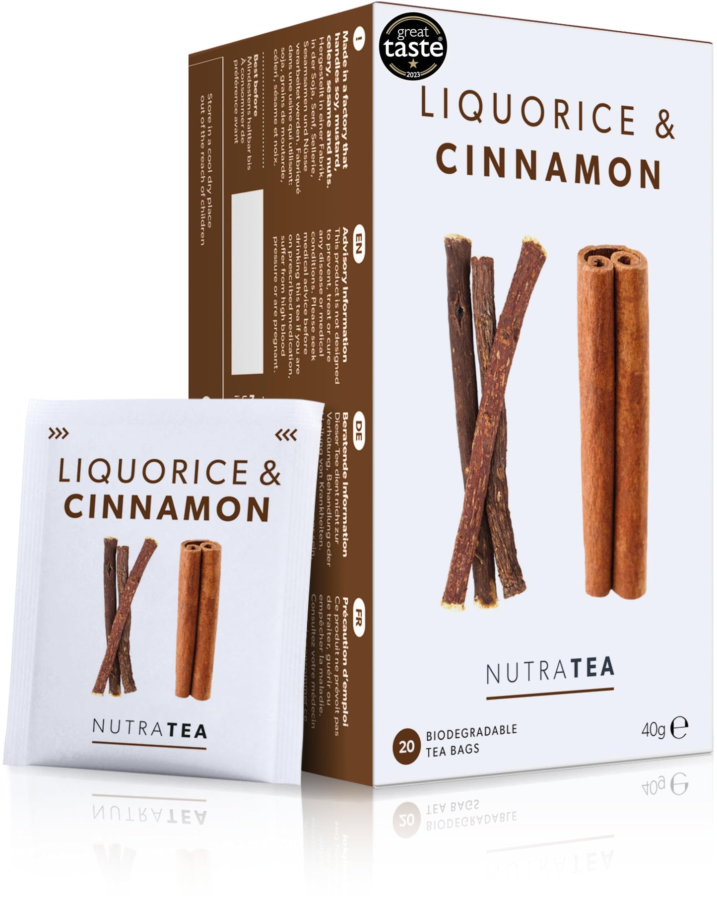 Nutra Tea Liquorice & Cinnamon Tea - Liquorice Tea | Cinnamon Tea - 40 Individually Wrapped Bags - Herbal Infusion (2 Pack)
