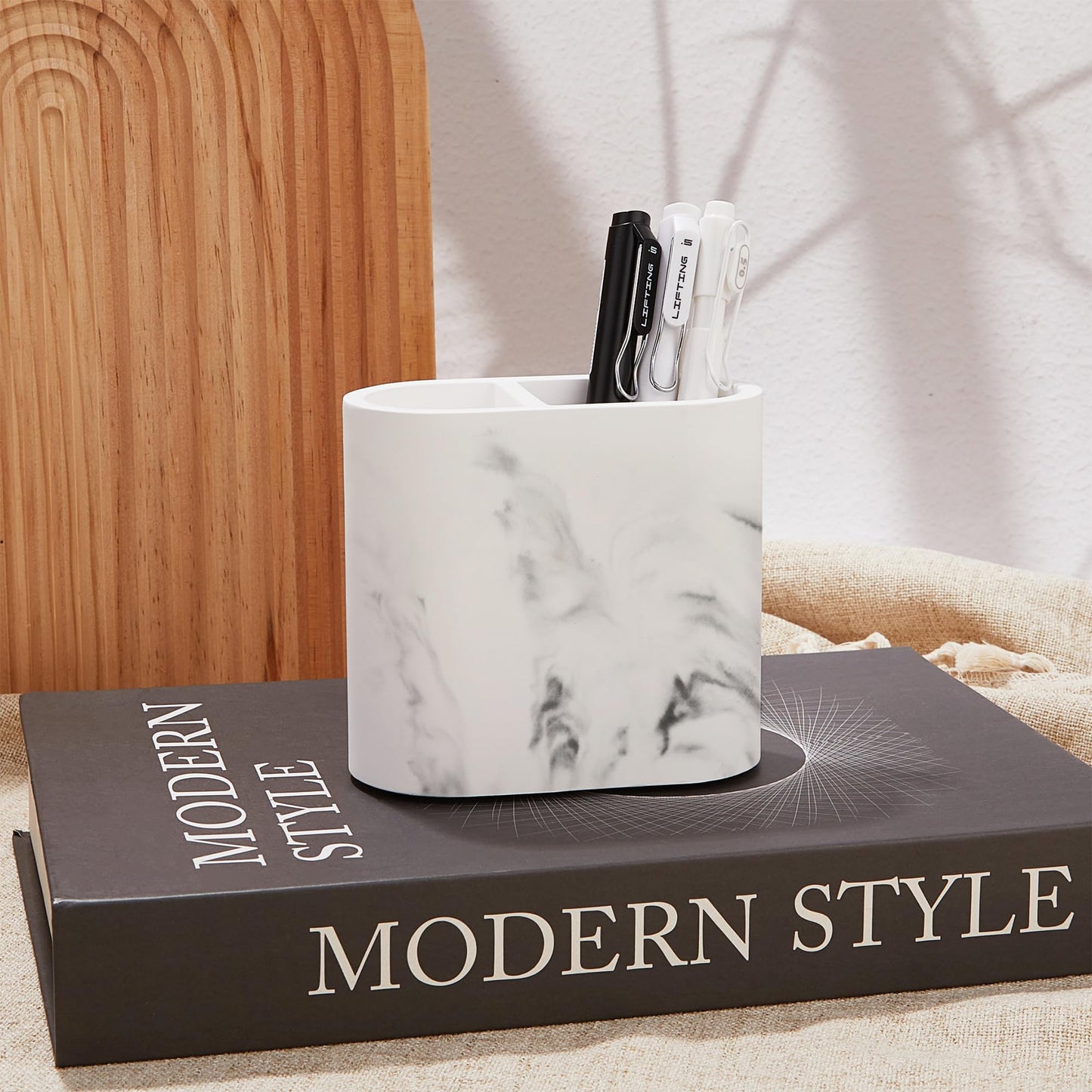 Diatomite Toothbrush Holders for Bathrooms, Electric Tooth Brush and Toothpaste Holder for Bathroom Countertop, Marble White Bathroom Accessories
