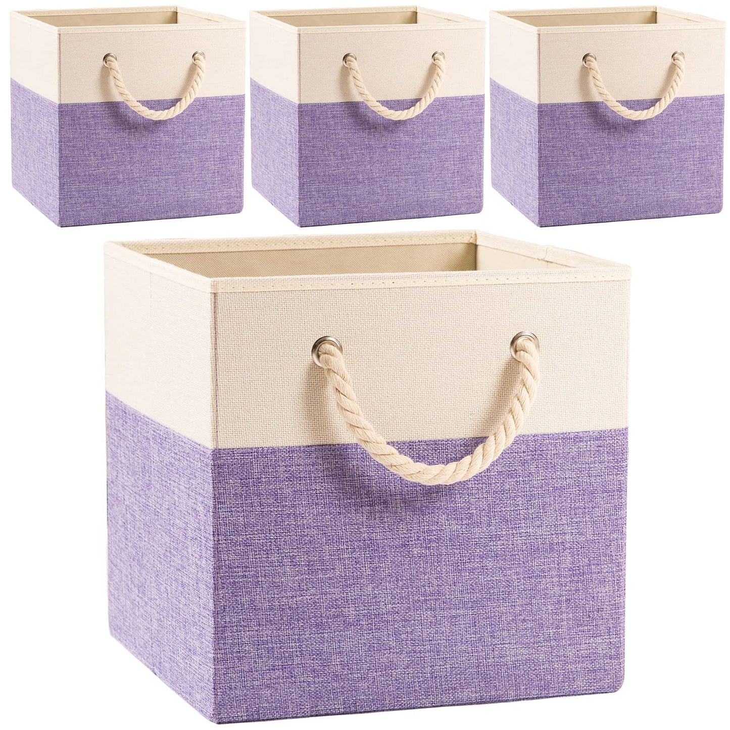 Prandom Foldable Cube Storage Bins 28x28x28cm [4-Pack] Fabric Linen Storage Baskets Cubes Drawer with Cotton Handles Organizer for Shelves Closet
