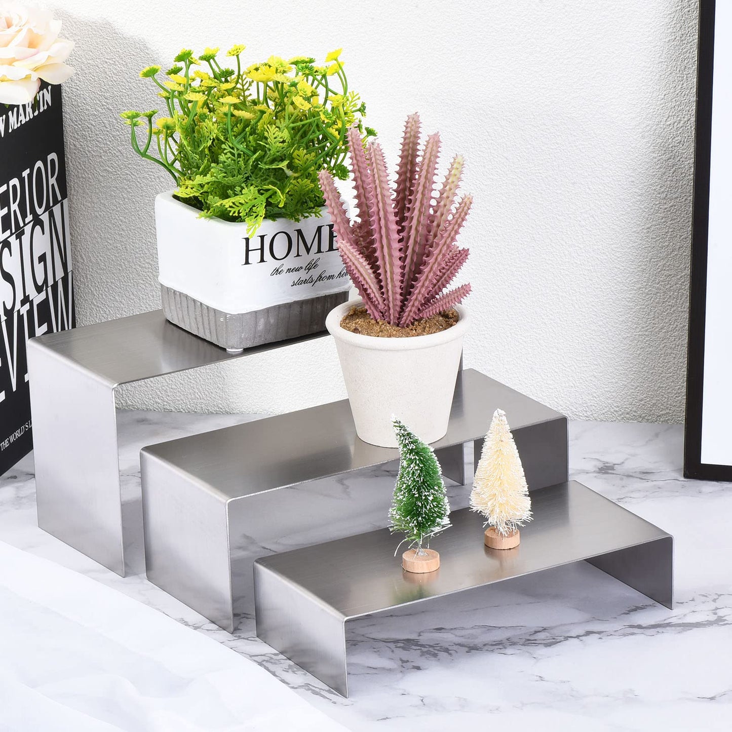 sourcing map Purse Display Stand 3 Pack Jewelry Display Riser Metal Shoe Rack for Home Boutique Store - Silver