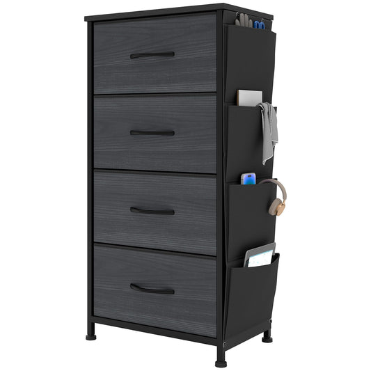 YITAHOME Chest of Drawers with 4 Drawers, Fabric Drawers Cabinet with Side Pocket&Hooks,Sturdy Steel Frame,Storage Drawers for Bedroom, Closet,