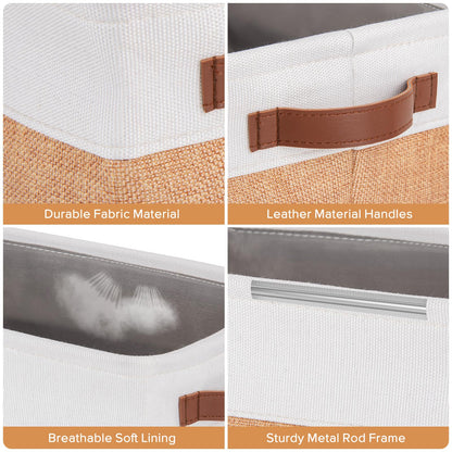 5 Pack Foldable Storage Bins with Handles, Natural Canvas Fabric Box Organizer for Shelves, Ideal for Clothes, Toys, Home Office Supplies 30x20x15cm