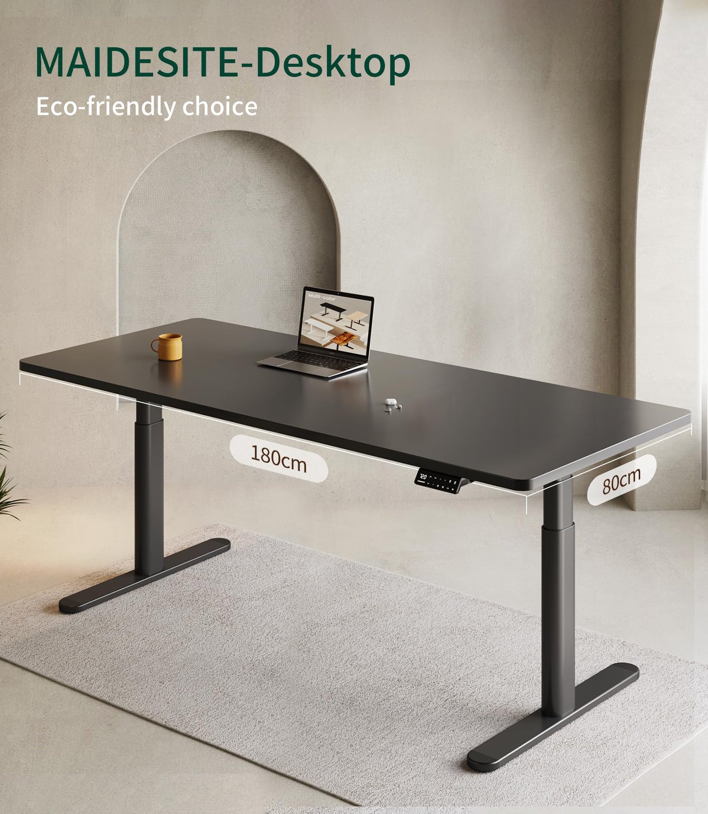 MAIDeSITe Table Top,Desktop for Height Adjustable Electric Standing Desk,Black,180 * 80 * 2.5 cm