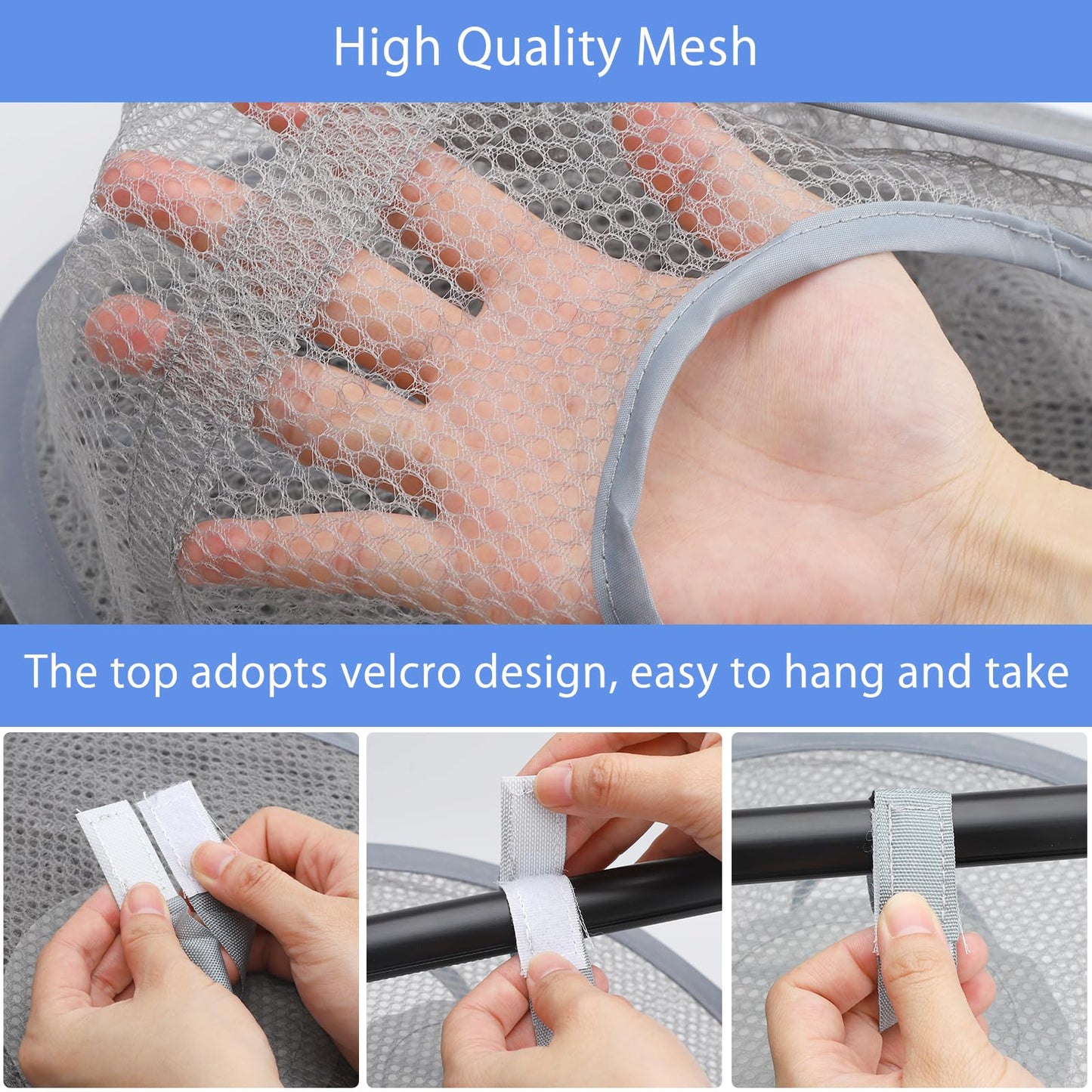 APOMOONS Hanging Mesh Storage Basket, Foldable 4 Tier Hanging Teddy Storage Net, Compartments Soft Toy