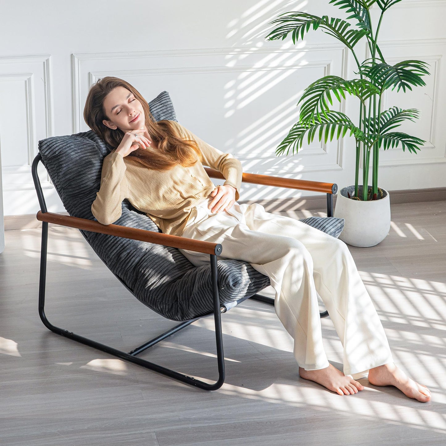 MAXYOYO Modern Accent Chair,Comfy Armchair for Living Room Lounge Chairs with Sturdy Metal Frame Wood Armrest Reading Chair Occasional Chairs with