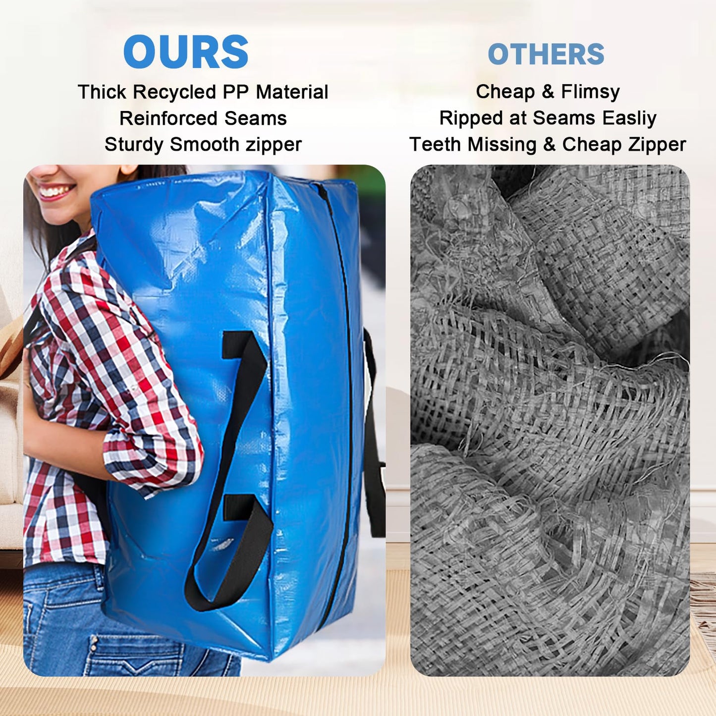 6 Pack Moving Boxes Large Strong,95L Oversized Moving Bags,Storage Bags with Backpack Straps,Zippers &Handles,Boxes for Moving House,Moving Totes for