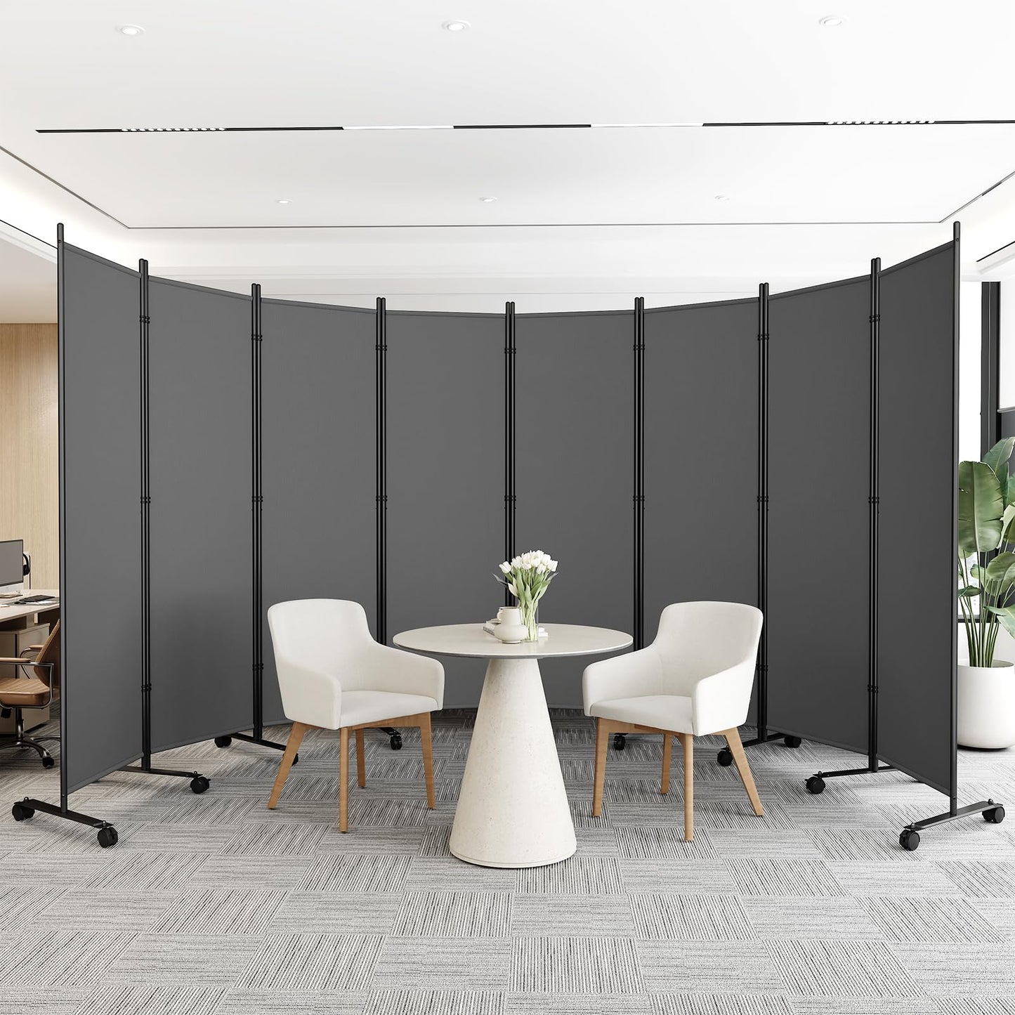 8 Panel Room Divider 183CM Folding Privacy Screens with Lockable Wheels