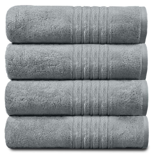 GC GAVENO CAVAILIA Luxury Pack Of 4 Bath Sheets, 100% Egyptian Cotton Towels, 450 GSM Quick Dry Towel, Silver/Grey, 80X140