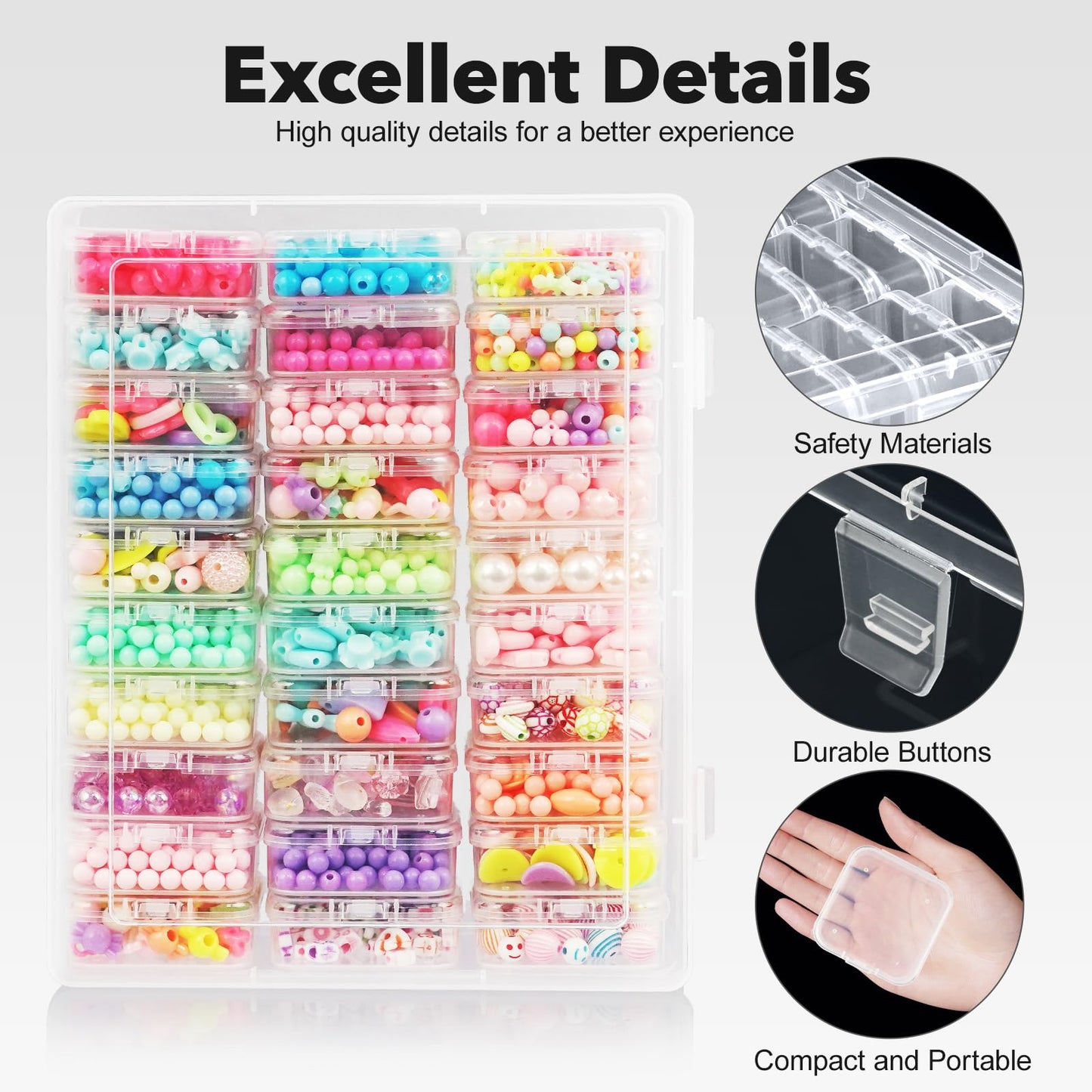 LINYAPRY Bead Organiser Box, 62Pcs Small Bead Storage Containers Plastic Cases with Hinged Lid