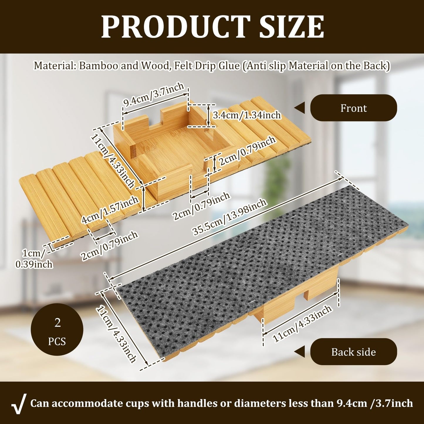 2Pack Sofa Arm Tray, Foldable Couch Cup Holder Bamboo Armrest Tray, Sofa Armrest Organiser for Drinks, Snack, and Remote