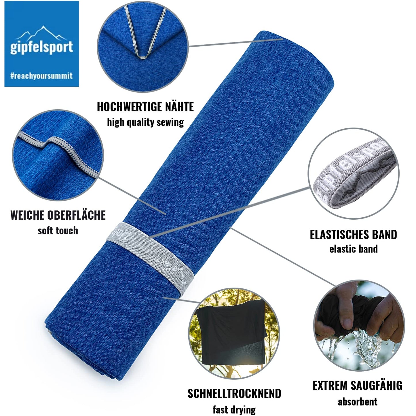 gipfelsport Microfibre Towel | Blue | XS(50x30cm) without bag