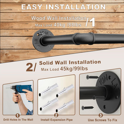 VOLISON Wall Mounted Clothes Rail, 90CM Industrial Pipe Clothing Rack, Industrial Clothes Rail Wall Mounted