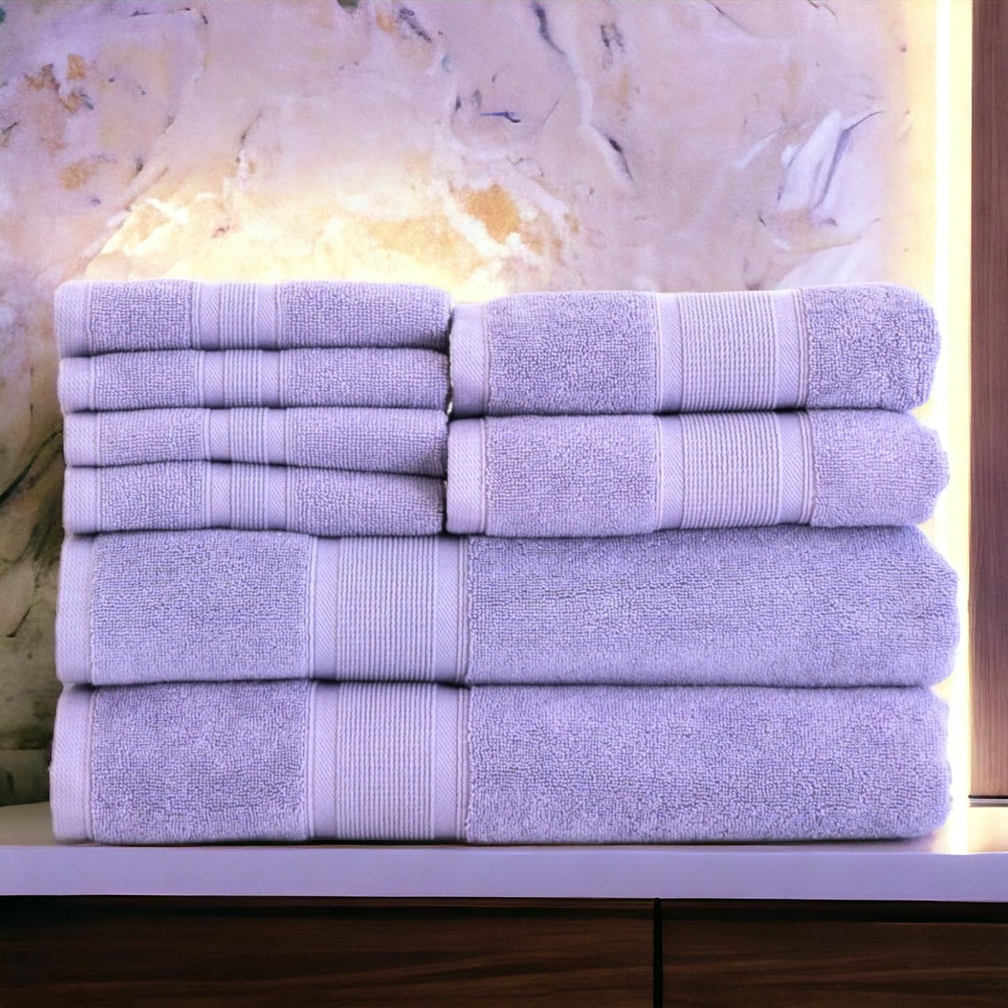 Luzia 8 Piece Towel Set - 100% Turkish Cotton, Premium Quality - 2 Bath Towels 2 Hand Towels and 4 Washcloths (Lavender)