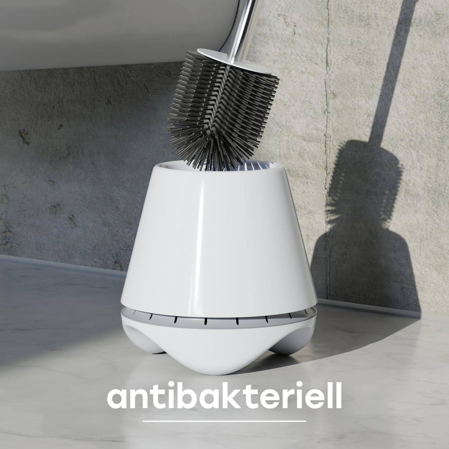 SAVEGA Silicone Toilet Brush with Holder – Toilet Brush White with Elegant Design – Practical & Hygienic for Any Bathroom Style - White/Grey