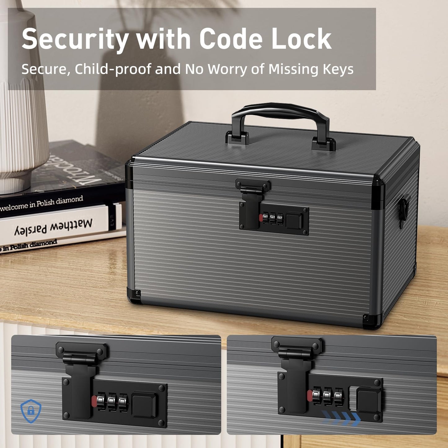 Lockbako Medicine Lock Box with Code, Lockable Medicine Box with Removable Tray & Pocket Bag