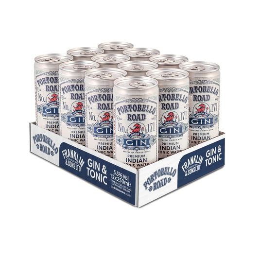 Portobello Road Gin & Franklin & Sons Natural Indian Tonic Water | 5.5% ABV 12 x 250ml Case | Premium Gin & Tonic Cans | Pre-Mixed & Ready to Drink