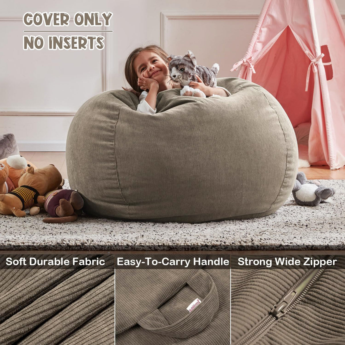 Nobildonna Bean Bag Chair Cover No Filler for Kids Beanbag Stuffed Animal Storage Without Filling Plush Toys Holder and Organizer Soft Premium