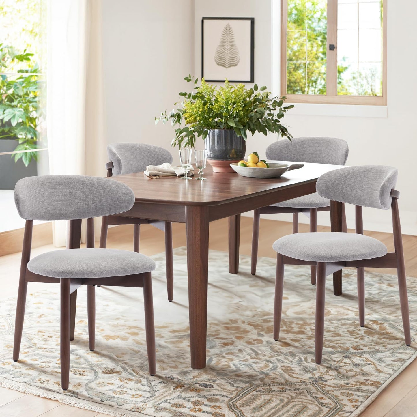 COLAMY Modern Dining Chairs Set with Wooden Legs – Upholstered Fabric Dining Room Chairs with Curved Backrest, Soft Cushion Seat