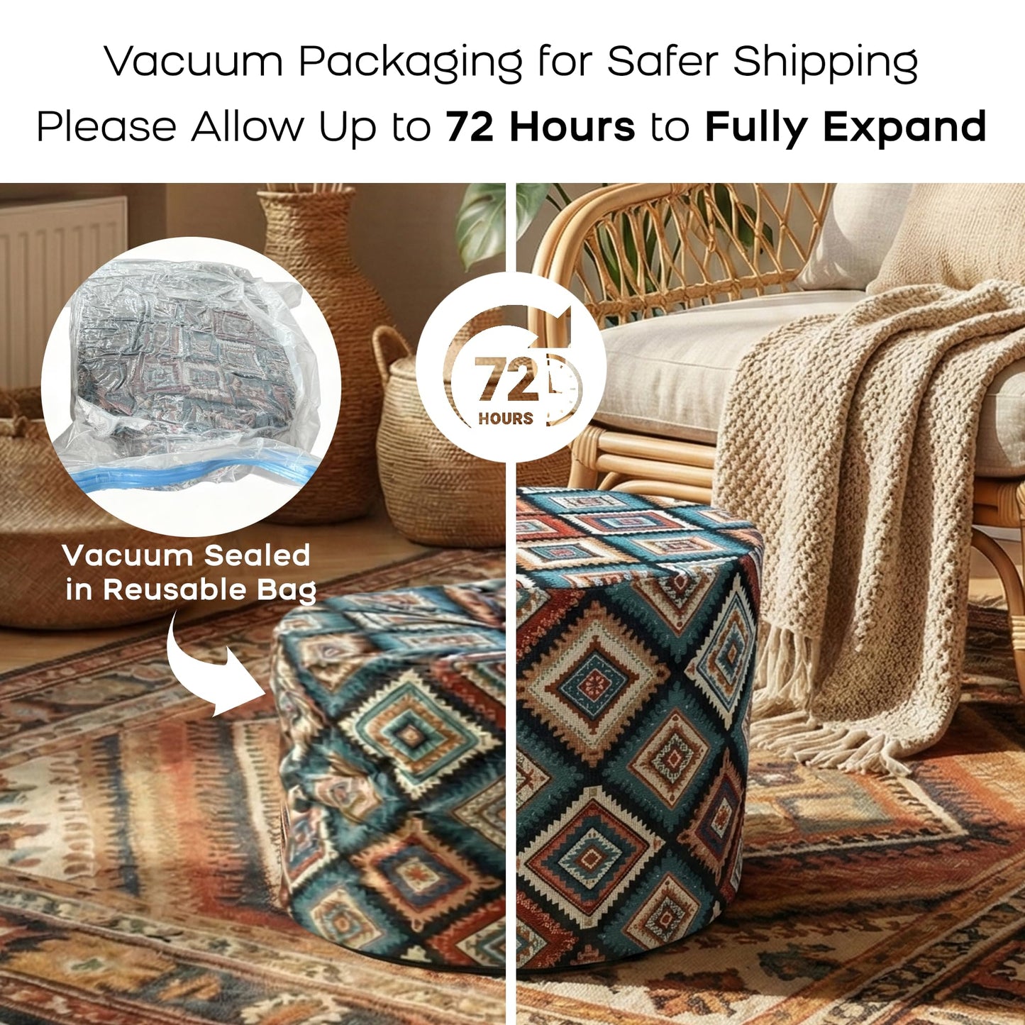 DAWNYIELD Bohemian Style Round Footstool with Removable Washable Cover