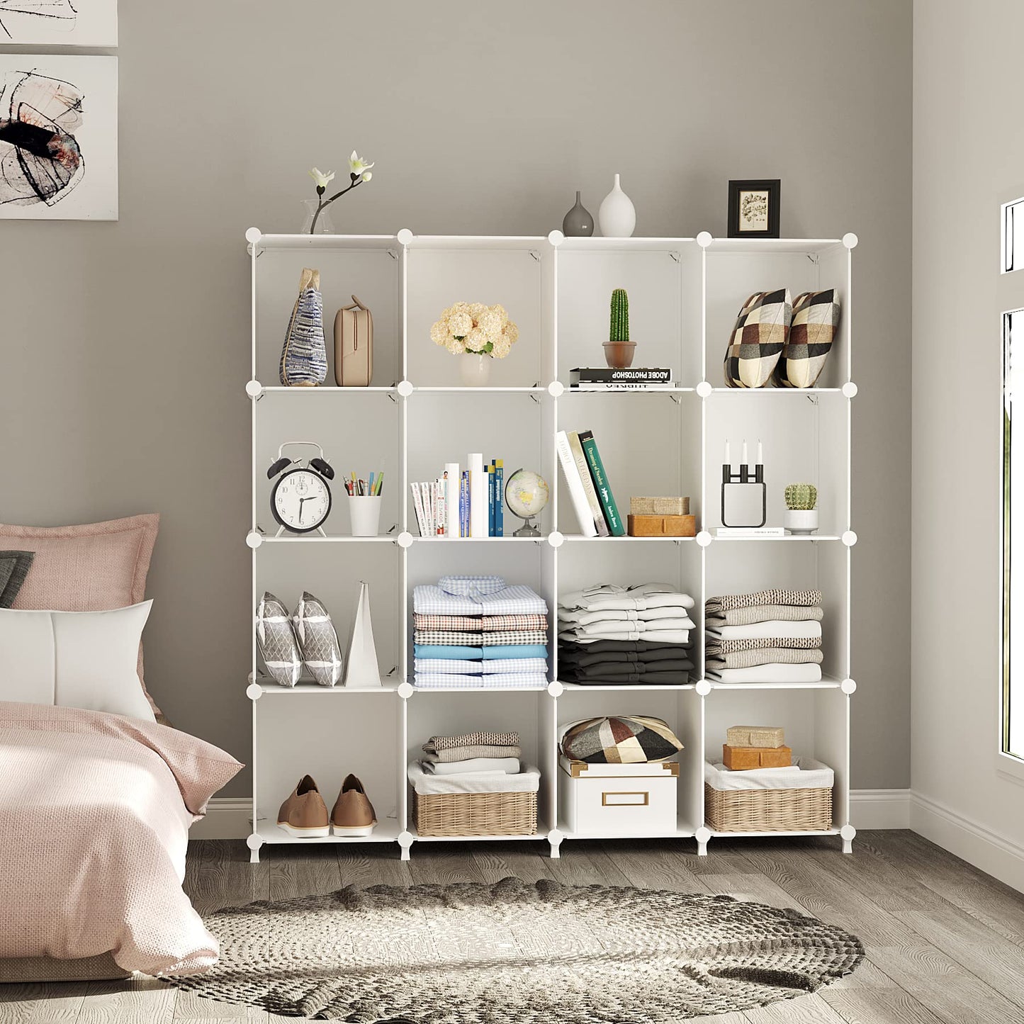 AWTATOS Cube Storage Organizer,Bookcase,16 Cube Closet Organizer,White