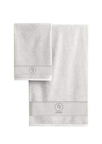 zer0bed Zodiac Zodiac Bath Towel Set, Set of 2, Face Towel, Guest Towel-Bidet, 100% Cotton, Plain with Embroidery, Virgin