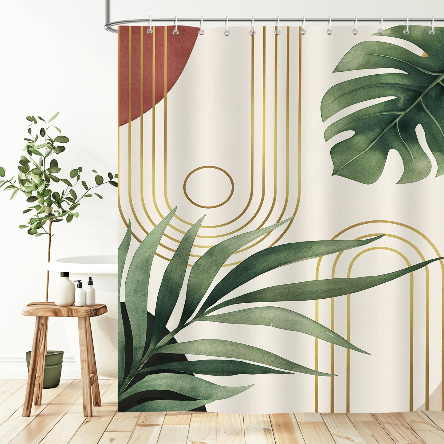 BREASOME Green Leaves Shower Curtain 180 x 180 cm Boho Tropical Leaves Shower Curtain for Bathroom Decor Mould Proof Waterproof Polyester Fabric Bath