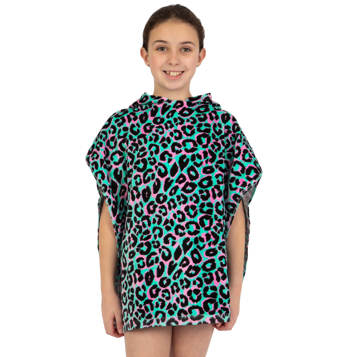 Harry Bear Girls Towel Poncho, Leopard Print Kids Towel Poncho, Cotton Beach Towels And Swimming Towels, One Size, Green