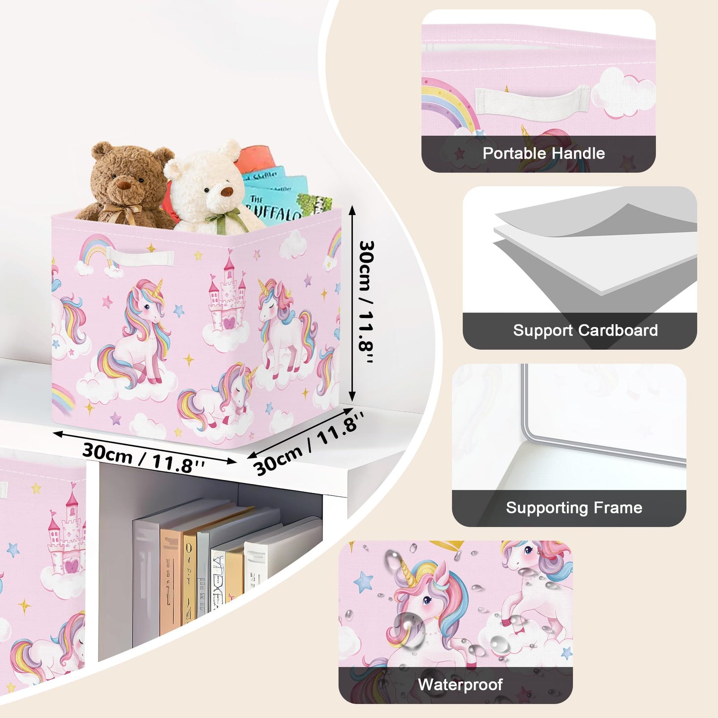 Clastyle 3 pcs Unicorn Cube Storage Boxes for Shelves Kallax Boxes