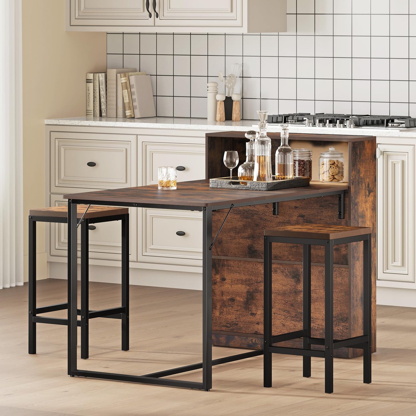 YITAHOME Dining Table with Storage Shelves, Rustic Brown and Black