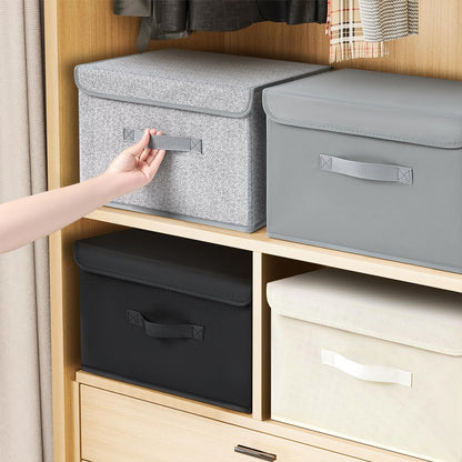 Homsorout Foldable Storage Boxes with Lids - Wardrobe Organiser Bin with Handle Fabric Basket Containers for Clothes, Book, Shelf, Office