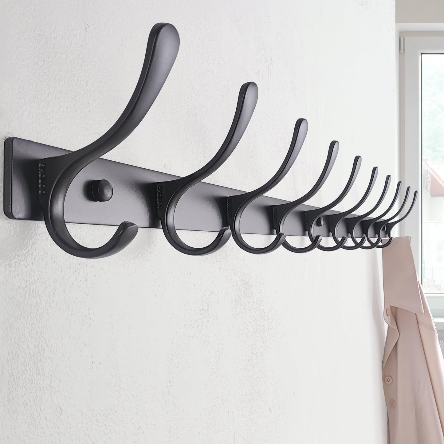 SKOLOO Coat Rack Wall Mounted - 10 Hooks, Heavy Duty, Stainless Steel, Metal Wall Coat Hanger, Sturdy Wall Hooks for Hanging Coat, Jacket, Clothes