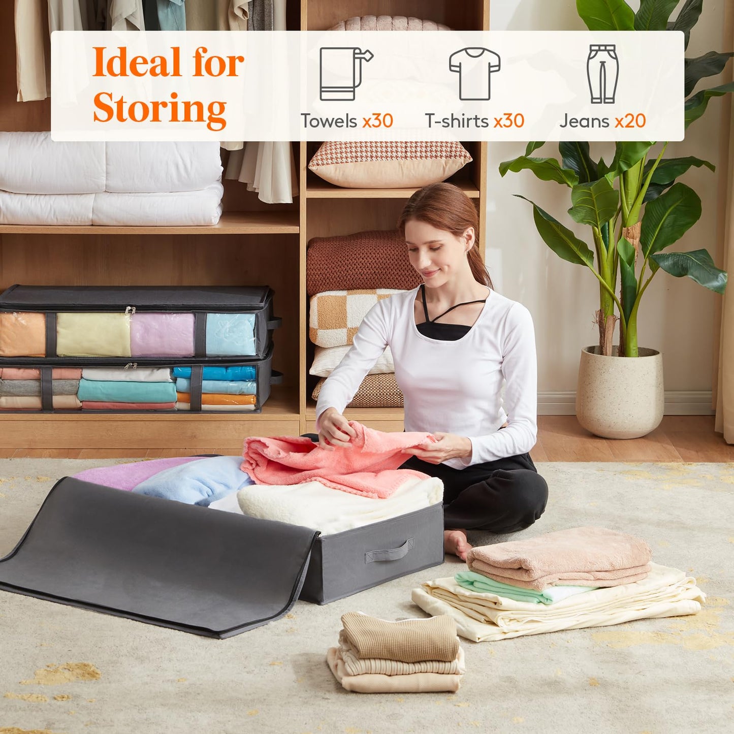 Lifewit 3 Pack Under Bed Storage,65L Clothes Storage Bags with Clear Window