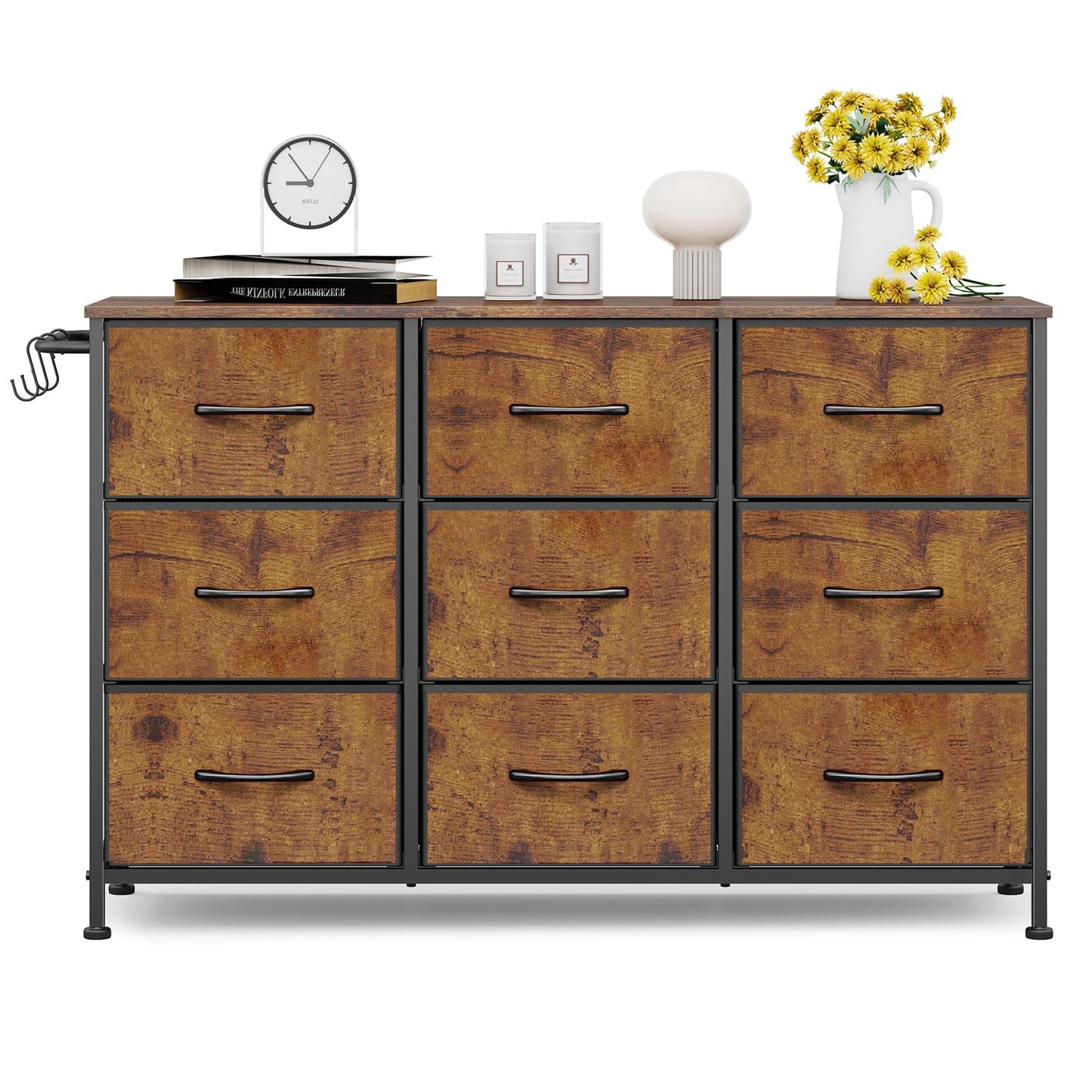 Chest of Drawers 9-Drawer Storage Unit Bedroom Rustic Brown(100x30x65cm)