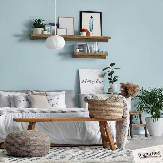 Icona Bay 36 Inch (91 cm) Floating Shelves for Wall, Set of 3 in Walnut Brown, Modern Rustic Style, Wall Mounted Display Shelves, Picture Ledges