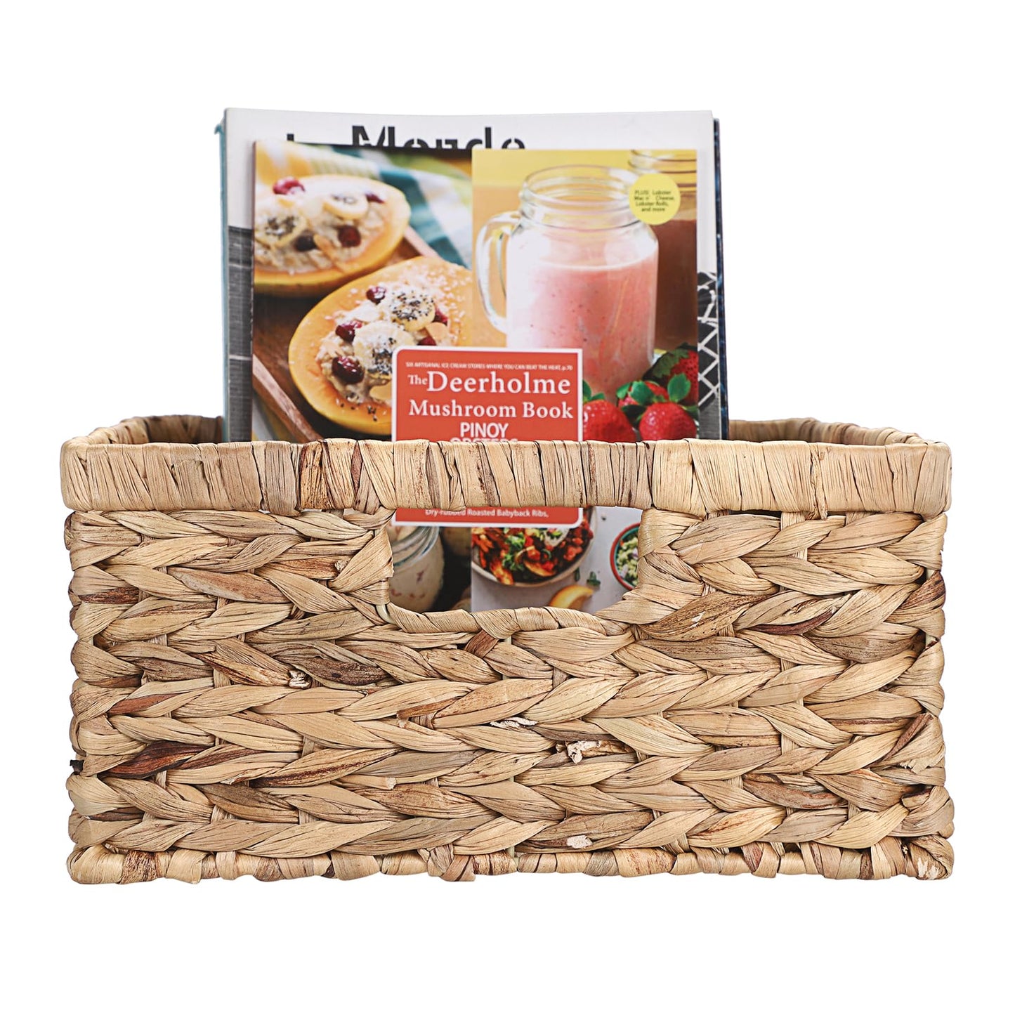 IGNPION Water Hyacinth Storage Opened Basket Living Room Decorative Baskets Woven Wicker Towel Basket with Handles Bathroom Storage Organiser Box