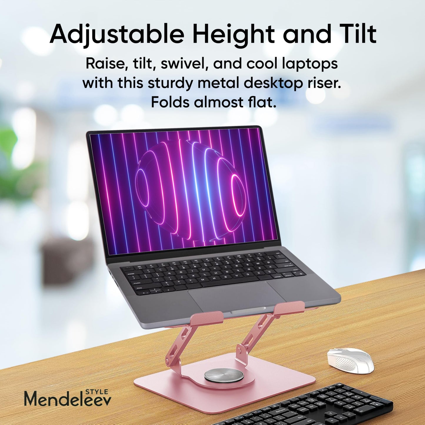 MENDELEEV STYLE Pink Laptop Stand for Desk with 360 Rotating Base Compatible with MacBook Pro/Air Notebook up to 16 Inches Computer Stand for Laptop