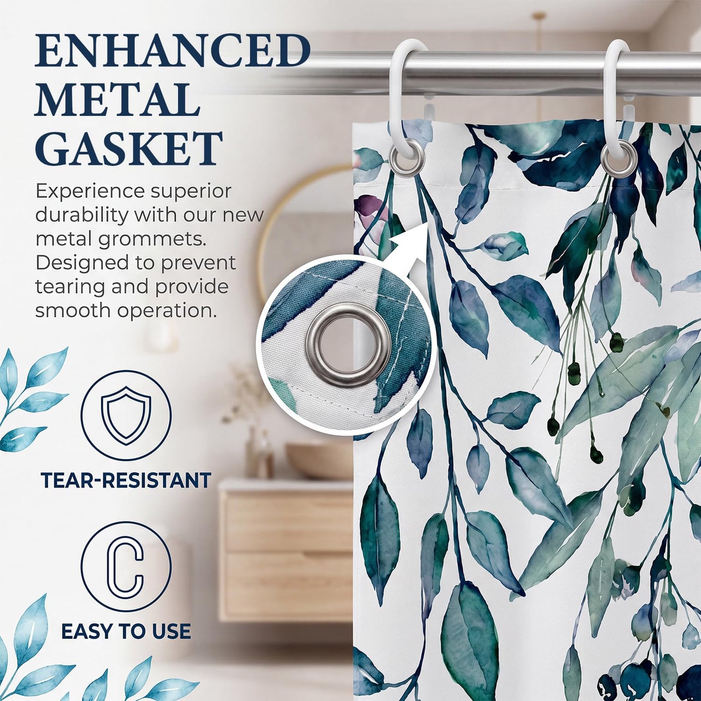 myouhuo Floral Shower Curtain 180cm × 180cm Mould Proof Butterfly Fabric Bathroom curtain For Women & Men With 12 Hooks,26