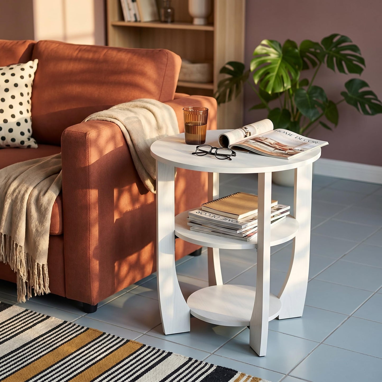 ZEXVIDA 3 Tier Round Side Table, Farmhouse Wood End Tables with Storage, Country Accent Small Sofa Bedside Table Coffee Table for Living Room Bedroom