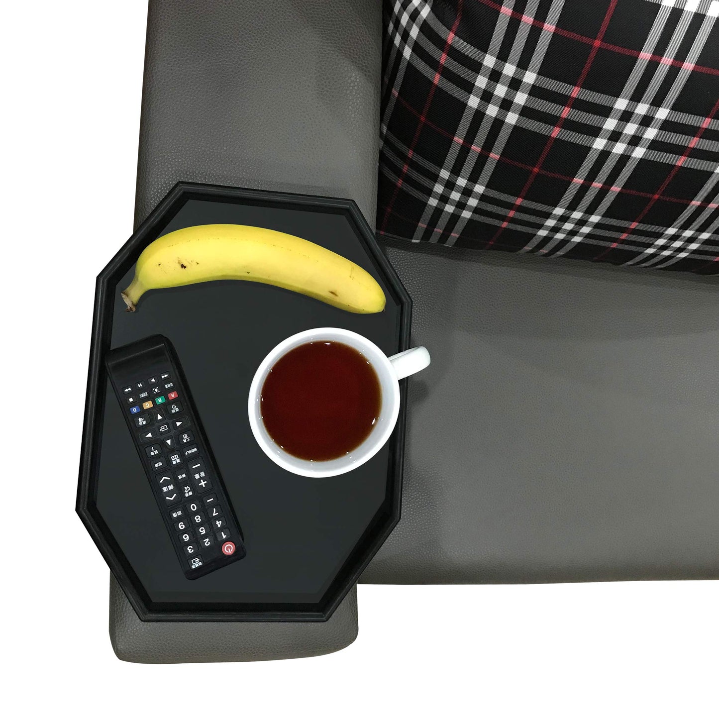 Forzaddik Side Tables Sofa Armrest Clip-On Table, Recliner Armchair Organizer Tray, Food Grade Plastic Material (Black)
