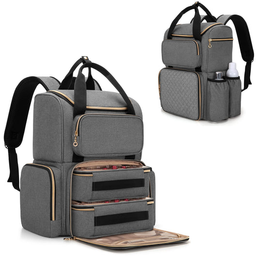 Luxja Nail Polish Organizer Backpack Holds 70 Bottles, Gray